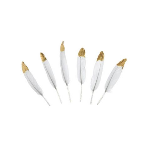 Piórka dekoracyjne PartyDeco 10-16cm Białe/Złote, 6szt